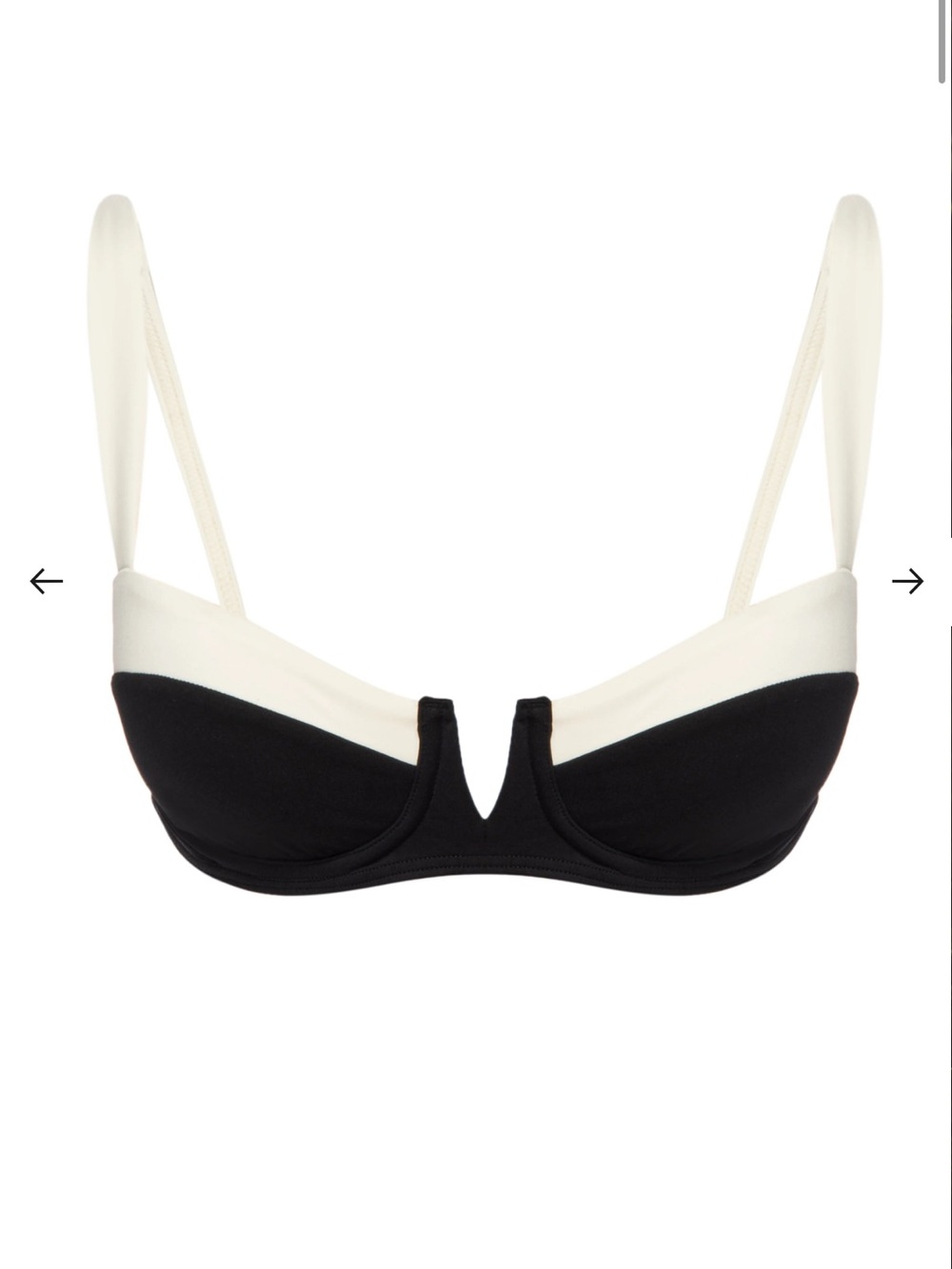 Monday Swimwear Clovelly Bikini Top Black & Cream V-Notch Balconette